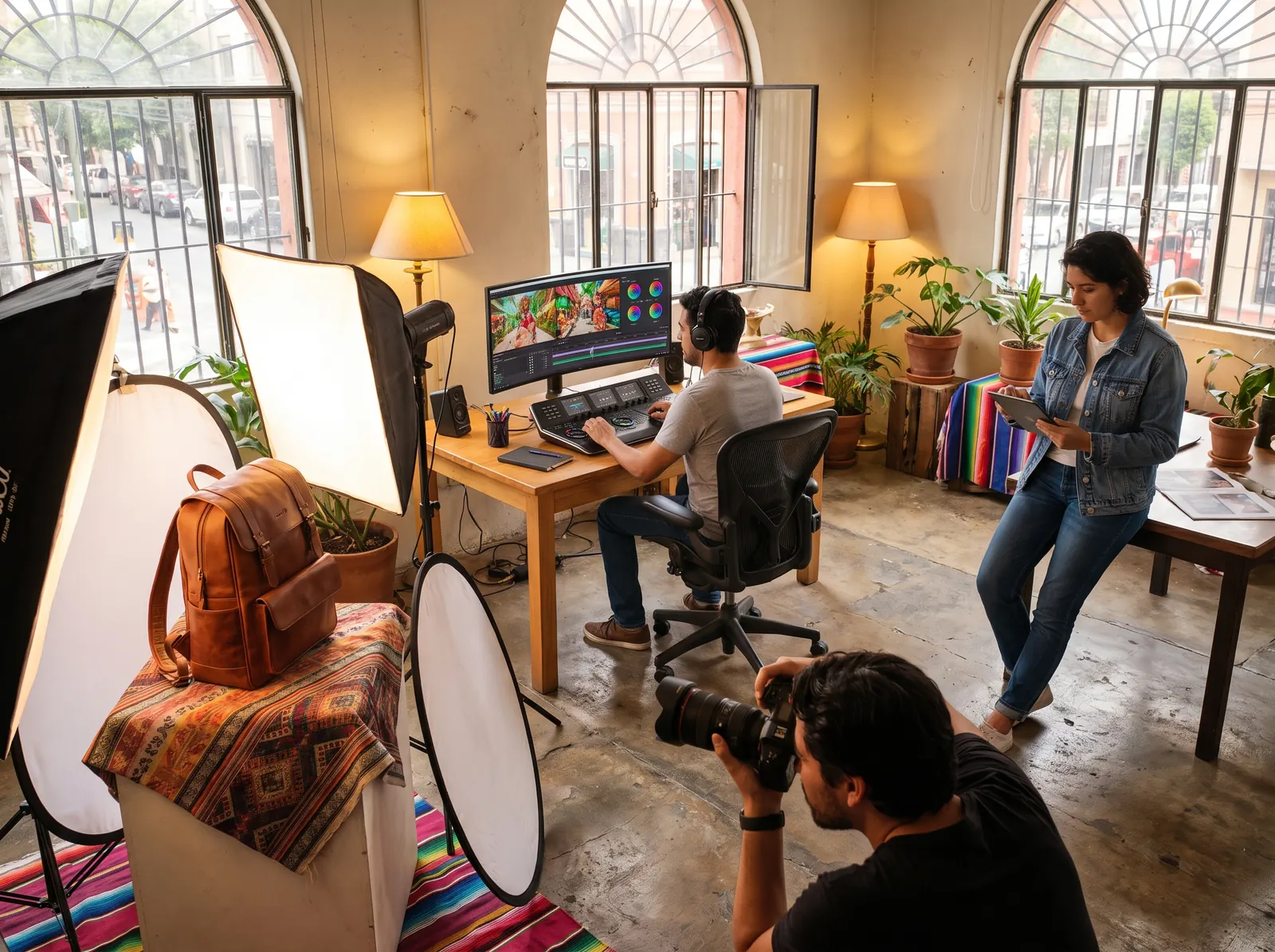Estudio creativo produciendo la imagen de un producto de viaje